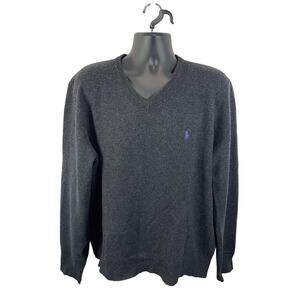 Vintage Polo Ralph Lauren Lambswool Knit V Neck Sweater Grey Heather Sz 2XL XXL